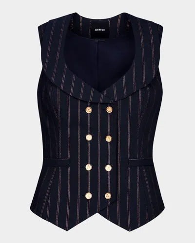 Smythe Striped Portrait-neck Vest In Copper Pinstripe