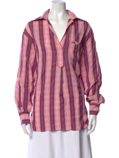 Pre-owned Smythe Striped V-neck Blouse In Pink