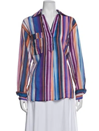 Pre-owned Smythe Striped V-neck Blouse W/ Tags In Blue