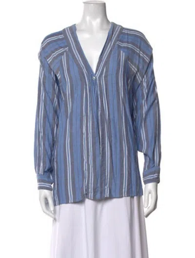 Pre-owned Smythe Striped V-neck Button-up Top In Blue