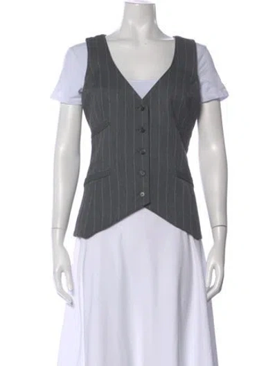 Pre-owned Smythe Striped V-neck Button-up Top In Gray