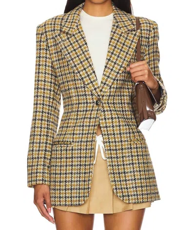 Smythe Tailored Boyfriend Blazer In Ochre Houndstooth