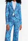 Smythe Taped Pouf Sleeve One Button Blazer In Indigo Floral In Blue