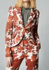 SMYTHE TAPED POUF SLEEVE ONE BUTTON BLAZER IN RUST FLORAL