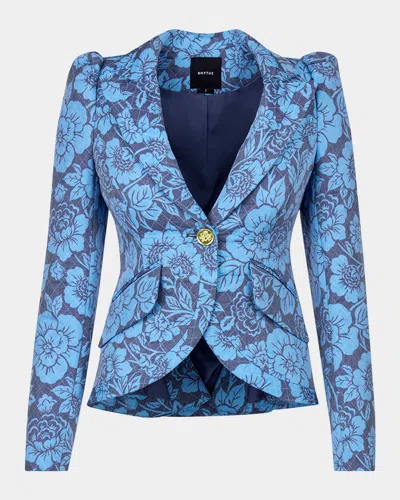 Smythe Taped Puff-sleeve Blazer In Indigo Floral