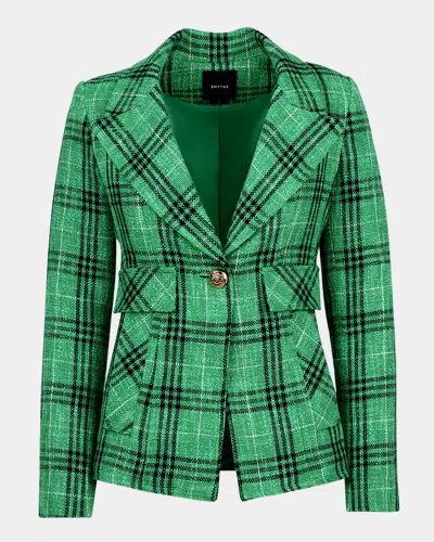 Smythe Textured Summer Plaid Cut-away Blazer In Kelly Plaid