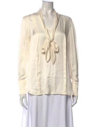 Pre-owned Smythe Tie Neck Long Sleeve Blouse In Neutrals