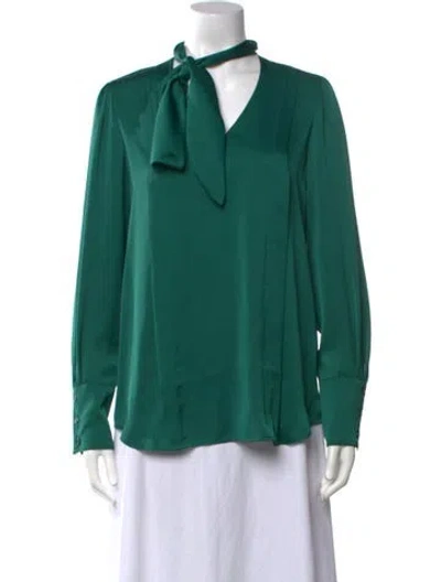 Pre-owned Smythe Tie Neck Long Sleeve Blouse W/ Tags In Green