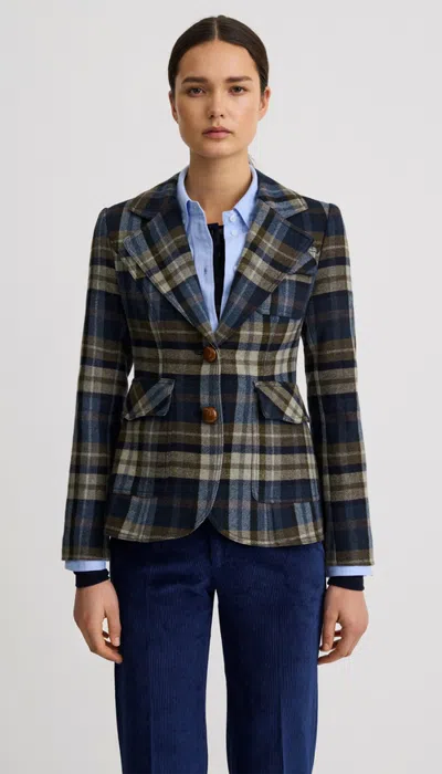 Smythe Two Button Patch Pocket Blazer In Blue Plaid