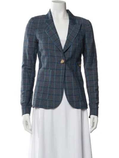 Pre-owned Smythe Virgin Wool Plaid Print Blazer In Blue