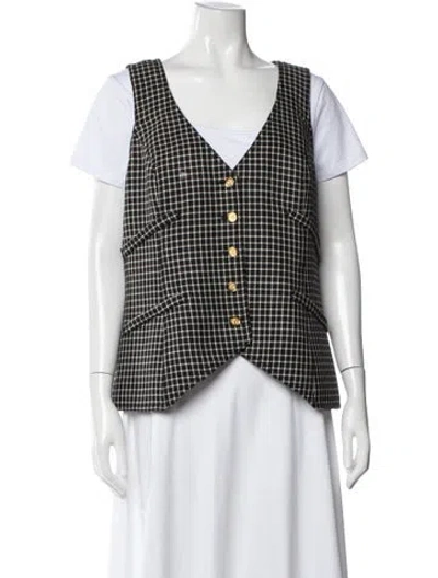 Pre-owned Smythe Virgin Wool Plaid Print Button-up Top In Black