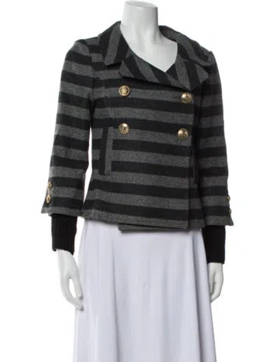 Pre-owned Smythe Virgin Wool Striped Faux Fur Jacket In Gray