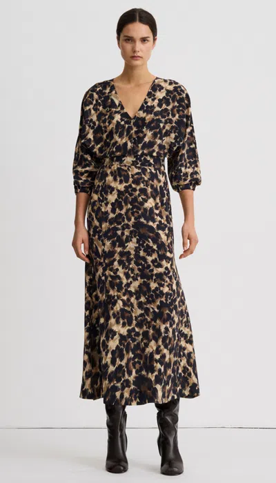 Smythe V-neck Flounce Hem Dress In Animal Print