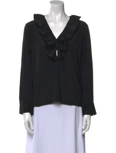 Pre-owned Smythe V-neck Long Sleeve Blouse W/ Tags In Black