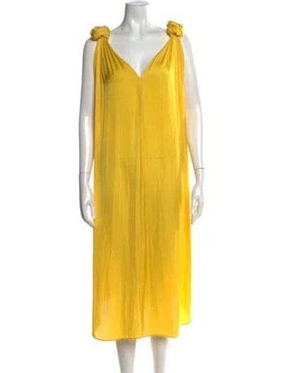 Pre-owned Smythe V-neck Midi Length Dress In Yellow