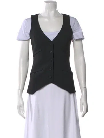 Pre-owned Smythe V-neck Short Sleeve Button-up Top In Black