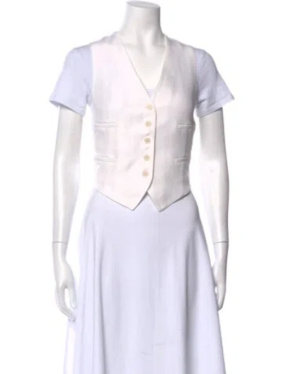 Pre-owned Smythe V-neck Short Sleeve Button-up Top In White