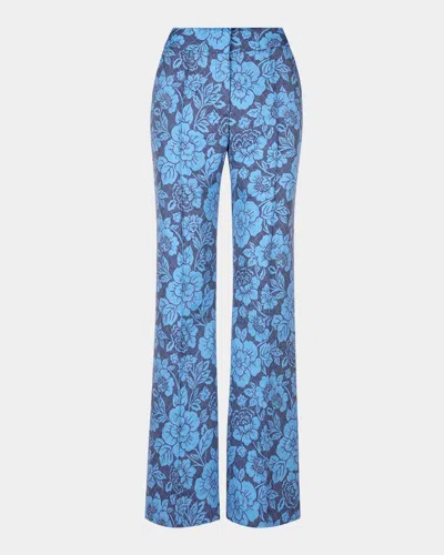 Smythe Wide-leg Pintuck Trousers In Indigo Floral