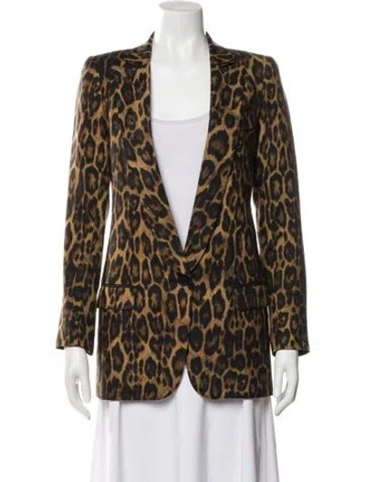 Pre-owned Smythe Wool Animal Print Blazer In Brown