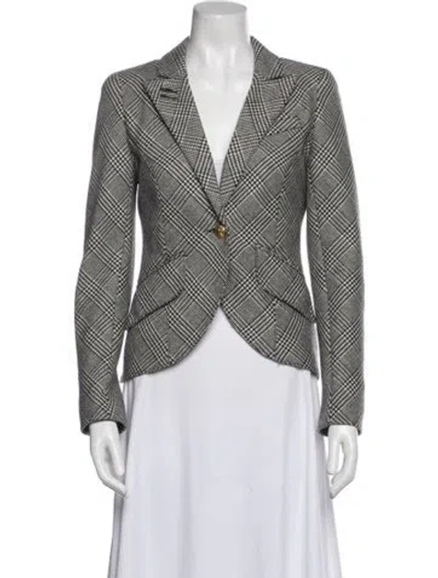 Pre-owned Smythe Wool Houndstooth Print Blazer In Black