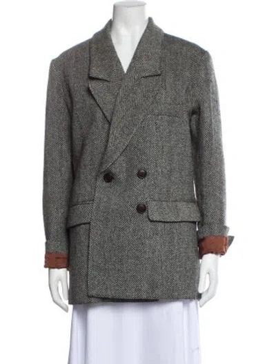 Pre-owned Smythe Wool Houndstooth Print Blazer In Black