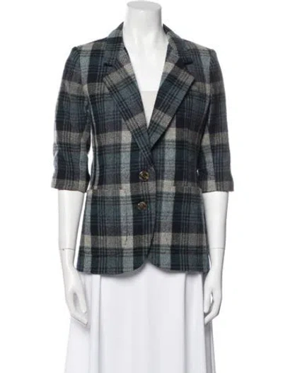 Pre-owned Smythe Wool Plaid Print Blazer In Blue