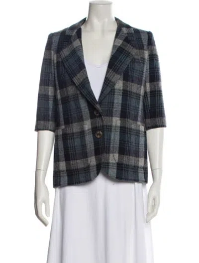 Pre-owned Smythe Wool Plaid Print Blazer In Blue