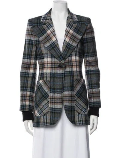Pre-owned Smythe Wool Plaid Print Blazer In Blue