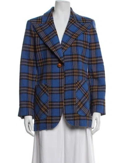 Pre-owned Smythe Wool Plaid Print Blazer In Blue