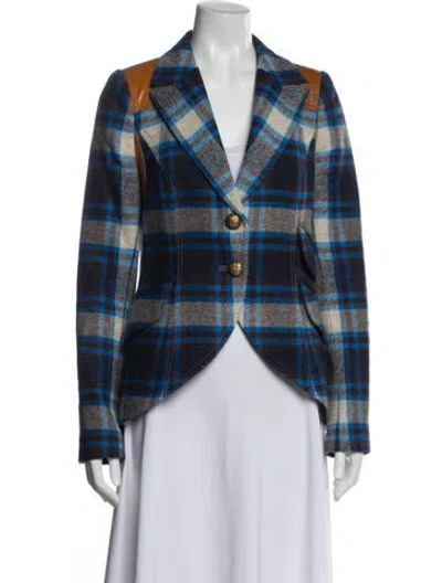 Pre-owned Smythe Wool Plaid Print Blazer In Blue