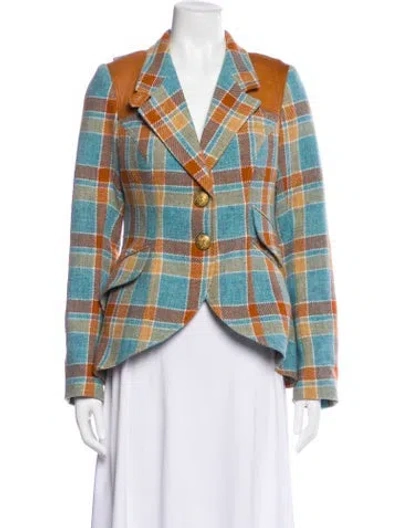 Pre-owned Smythe Wool Plaid Print Blazer In Blue