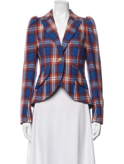 Pre-owned Smythe Wool Plaid Print Blazer In Blue