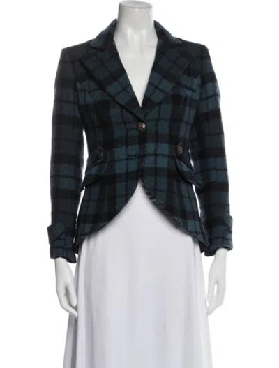 Pre-owned Smythe Wool Plaid Print Blazer In Blue