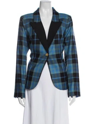 Pre-owned Smythe Wool Plaid Print Blazer In Blue