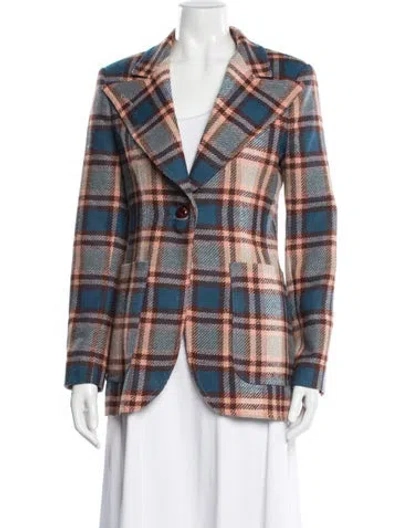 Pre-owned Smythe Wool Plaid Print Blazer In Blue