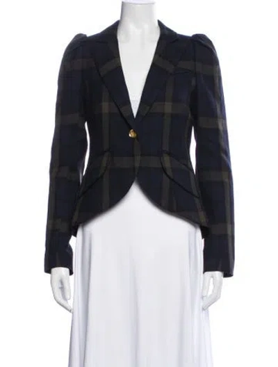 Pre-owned Smythe Wool Plaid Print Blazer In Blue
