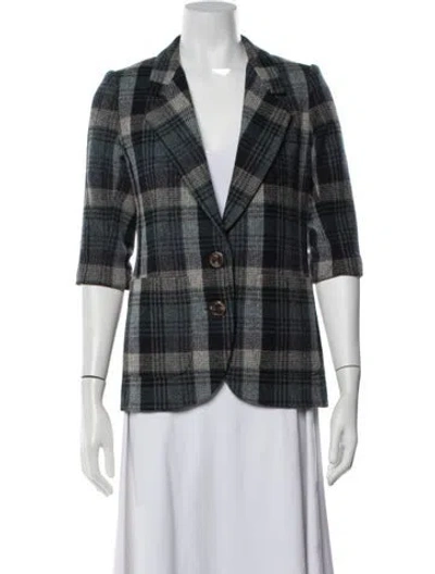 Pre-owned Smythe Wool Plaid Print Blazer In Blue