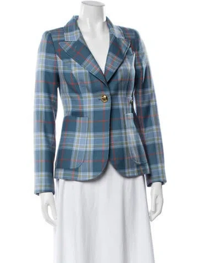 Pre-owned Smythe Wool Plaid Print Blazer In Blue