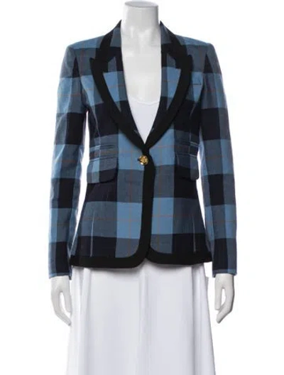 Pre-owned Smythe Wool Plaid Print Blazer In Blue