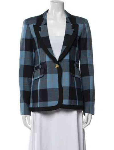 Pre-owned Smythe Wool Plaid Print Blazer In Blue