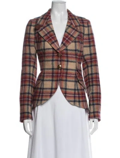 Pre-owned Smythe Wool Plaid Print Blazer In Brown