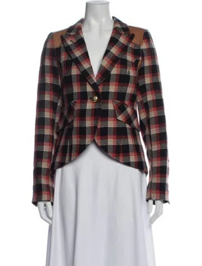 Pre-owned Smythe Wool Plaid Print Blazer In Brown