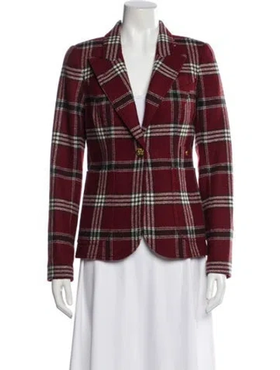 Pre-owned Smythe Wool Plaid Print Blazer In Burgundy