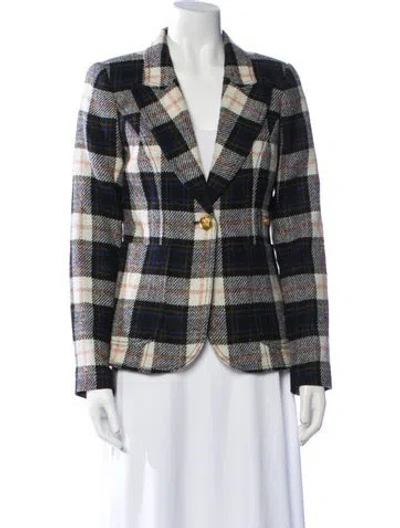 Pre-owned Smythe Wool Plaid Print Blazer In Gray