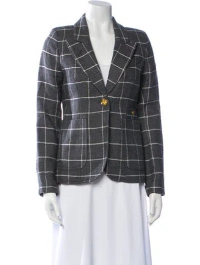 Pre-owned Smythe Wool Plaid Print Blazer In Gray