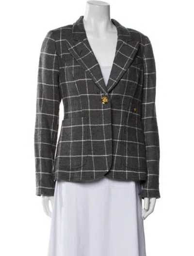 Pre-owned Smythe Wool Plaid Print Blazer In Gray