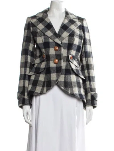Pre-owned Smythe Wool Plaid Print Blazer In Gray
