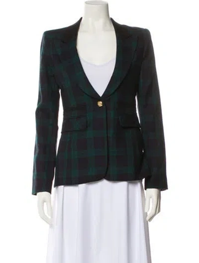 Pre-owned Smythe Wool Plaid Print Blazer In Green