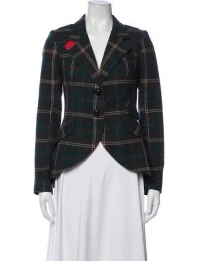 Pre-owned Smythe Wool Plaid Print Blazer In Green