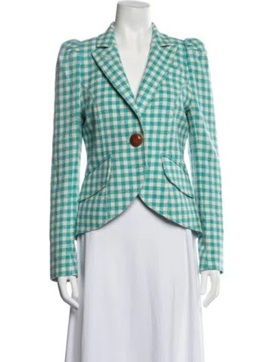 Pre-owned Smythe Wool Plaid Print Blazer In Green
